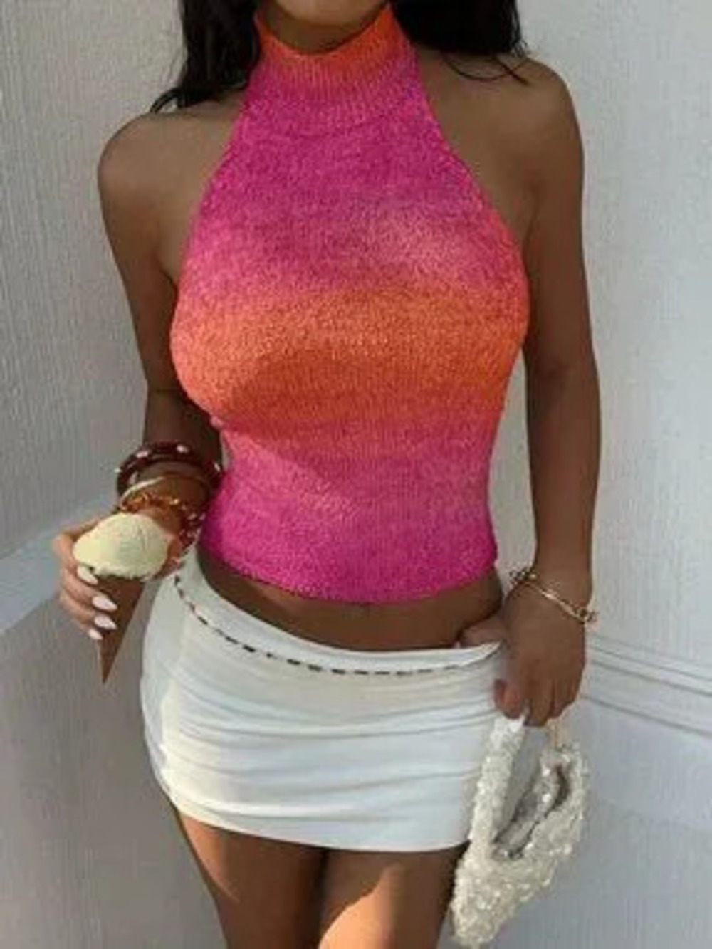 ZARA Multicolor Casual Women's Y2K Backless Halter Knit Top